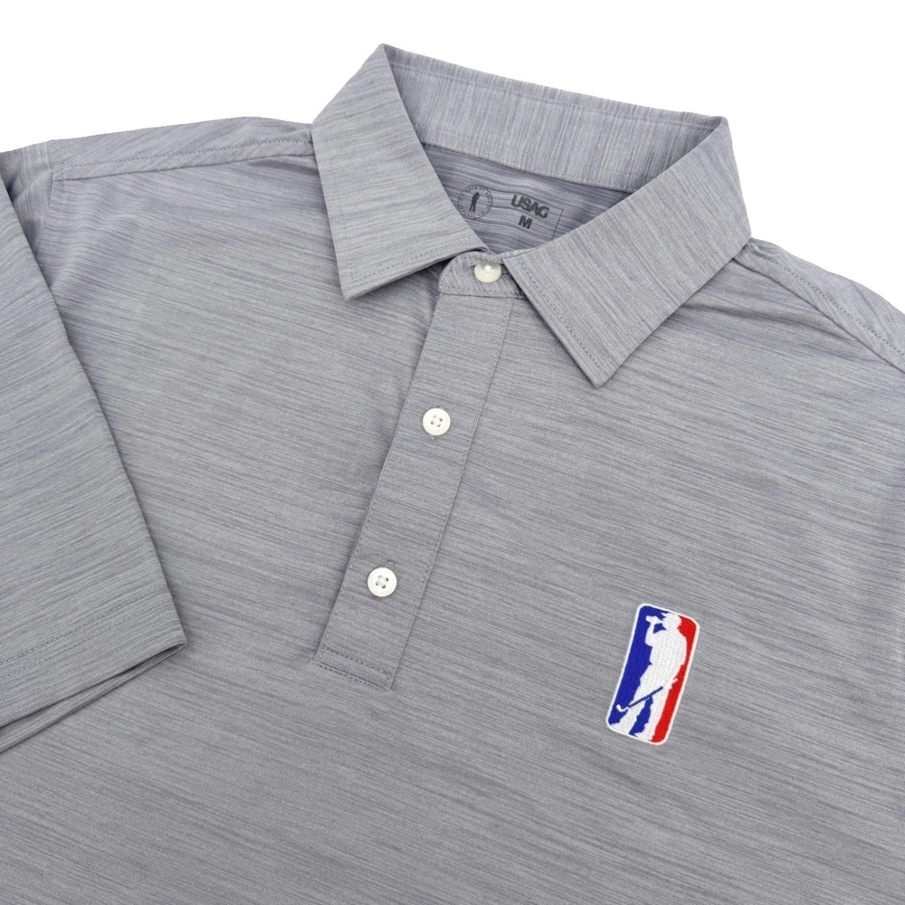 USAG Golf Polo Shirt Mens M Gray Short Sleeve Performance‎ Stretch Logo Athletic